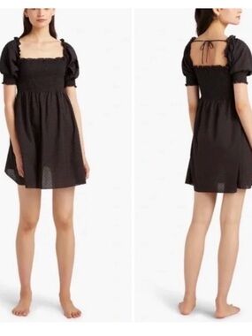 Hill House Athena Smocked Mini Dress in Black